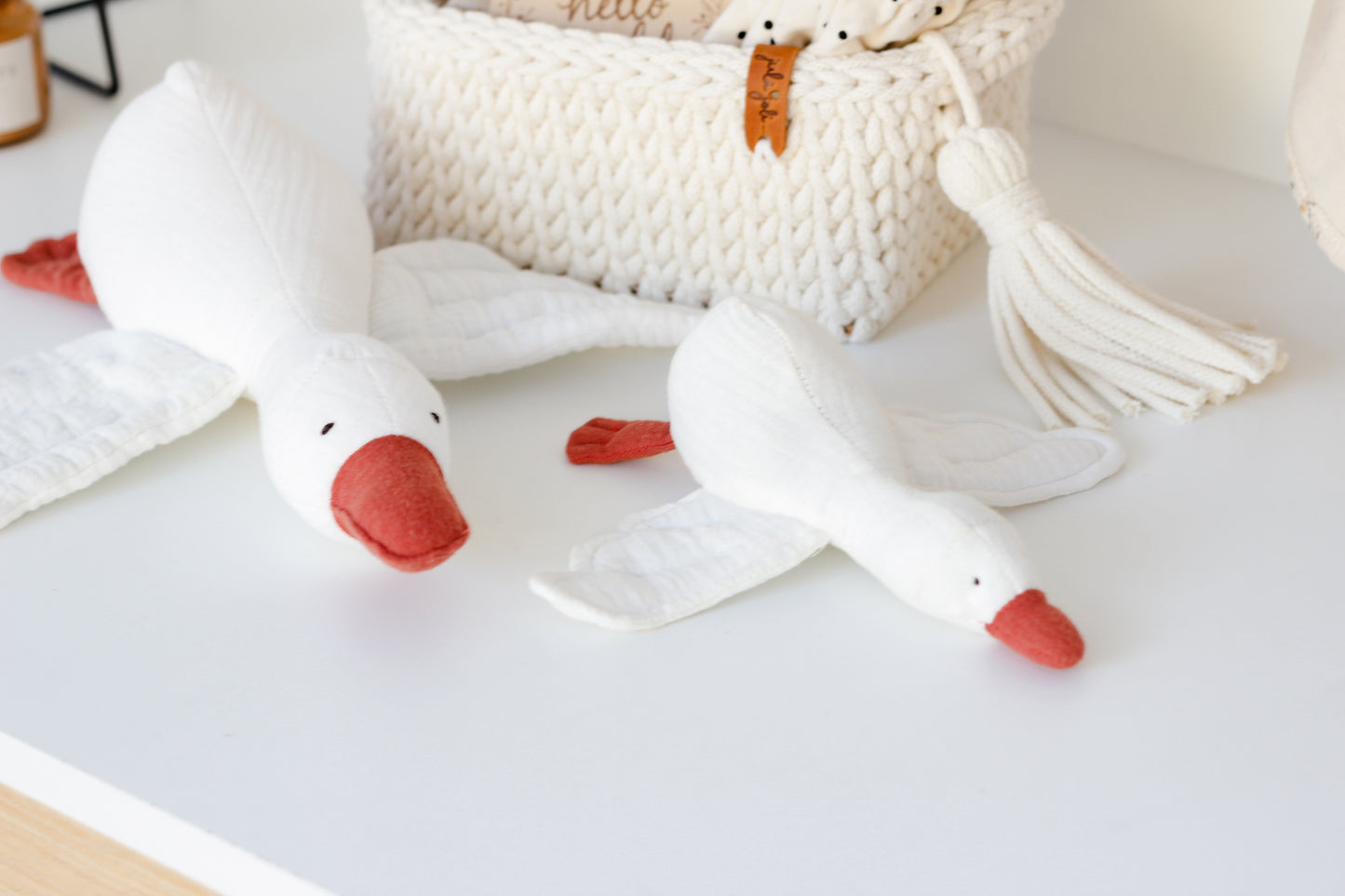 SET of 2 SEWN MUSLIN TOYS GEESE