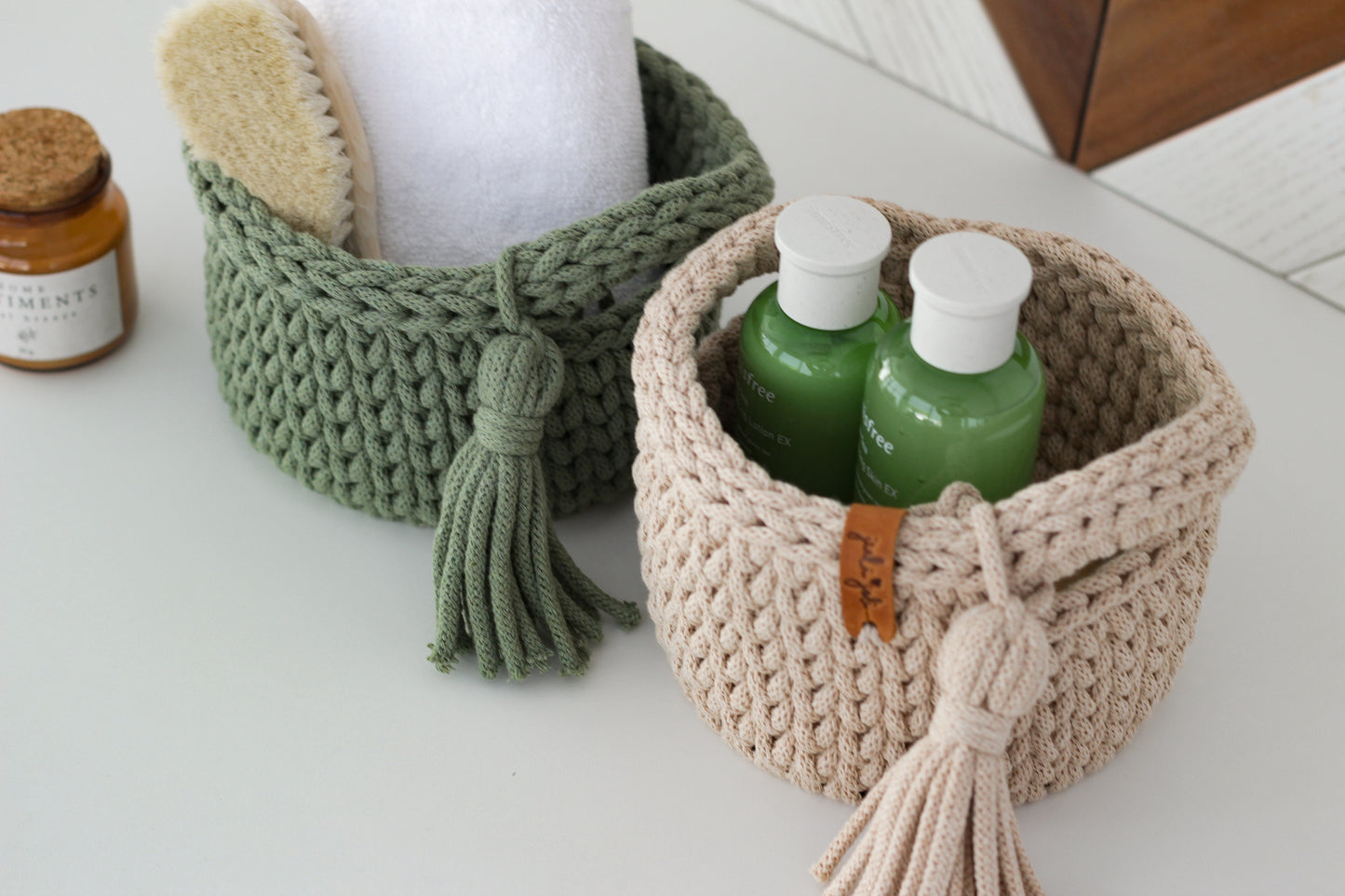 ROUND DIAPER BASKETS 15 + 15cm | EUCALYPTUS+WARM BEIGE