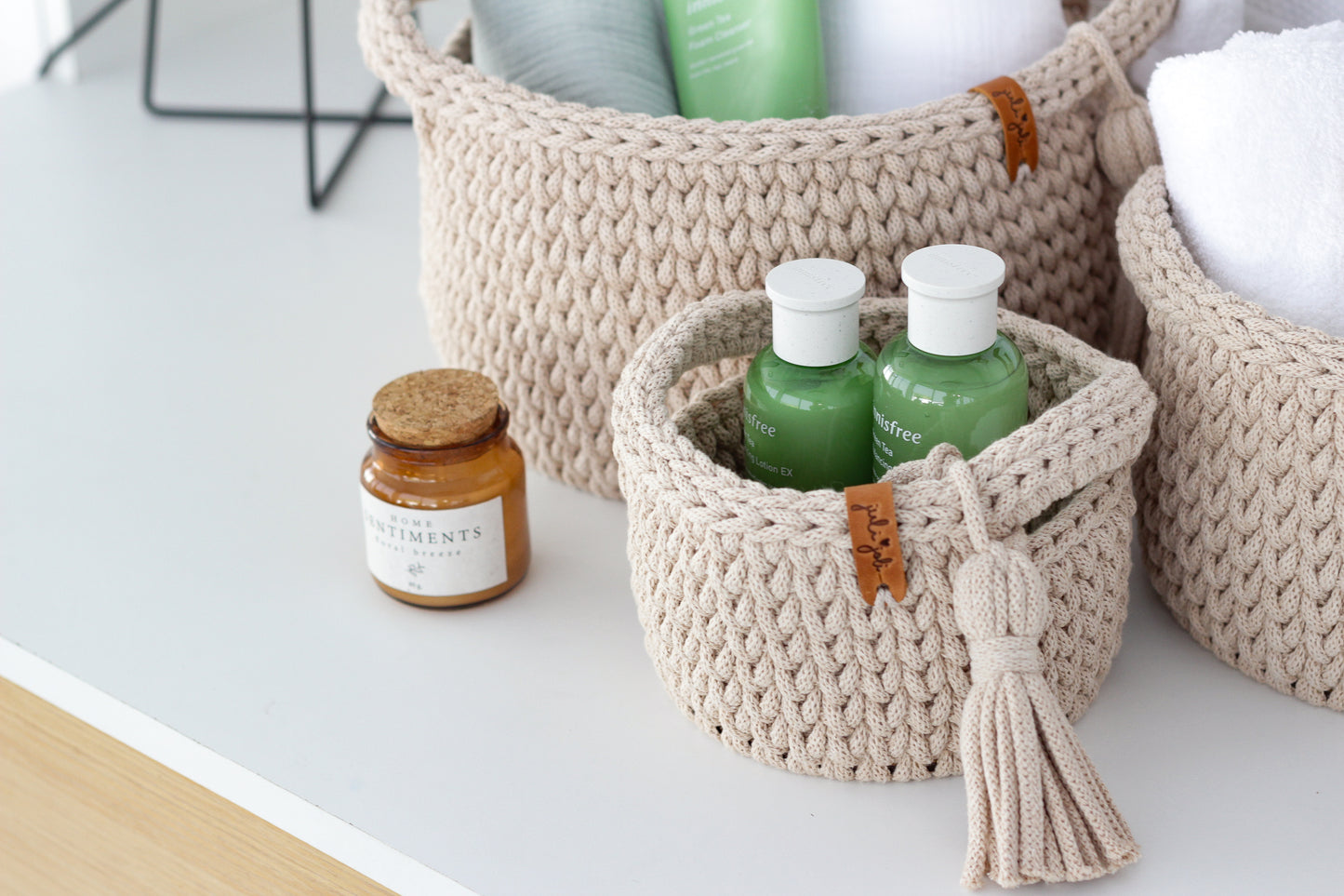 ROUND DIAPER BASKETS SET of 3 | WARM BEIGE