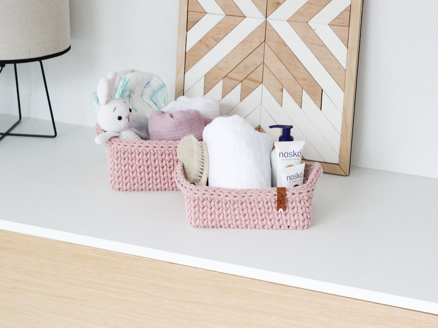 RECTANGLE BASKET SET of 2 | PASTEL PINK