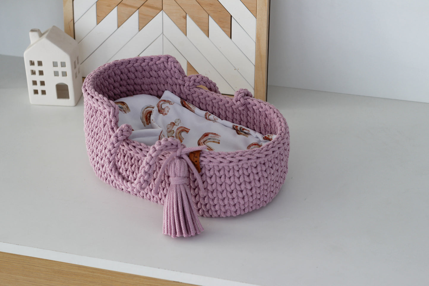 32cm DOLL MOSES BASKET | DUSTY PINK