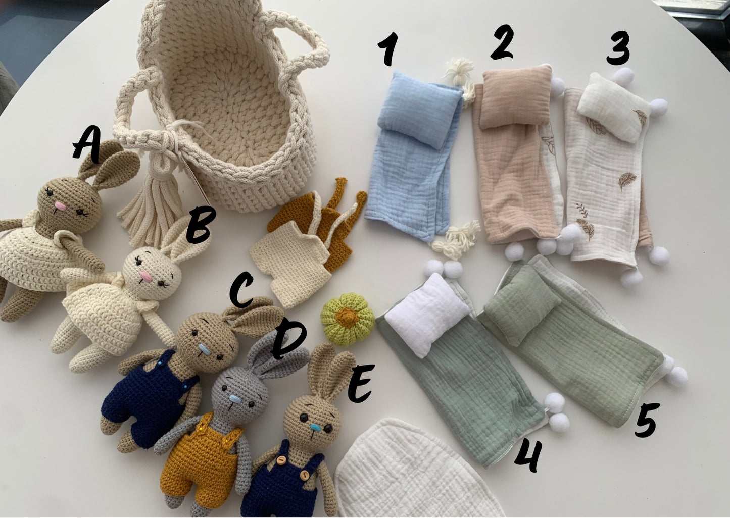 SET OF 22cm MINI DOLL MOSES BASKET + BUNNY + LINENS | NATURAL
