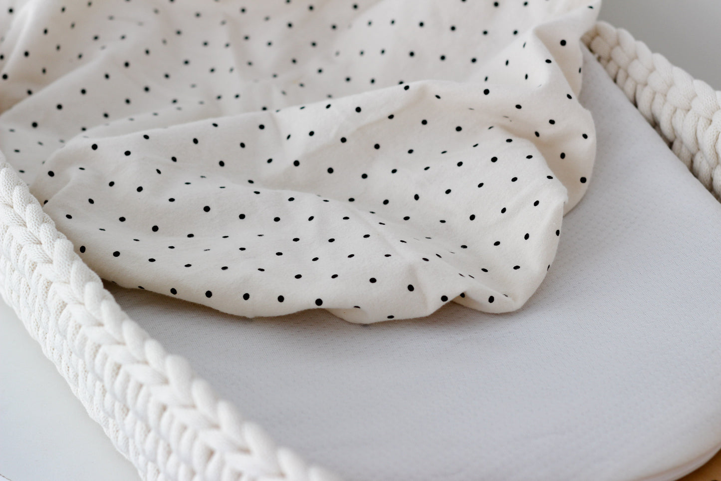 WARM COTTON FITTED SHEET | BLACK DOTS on MILK