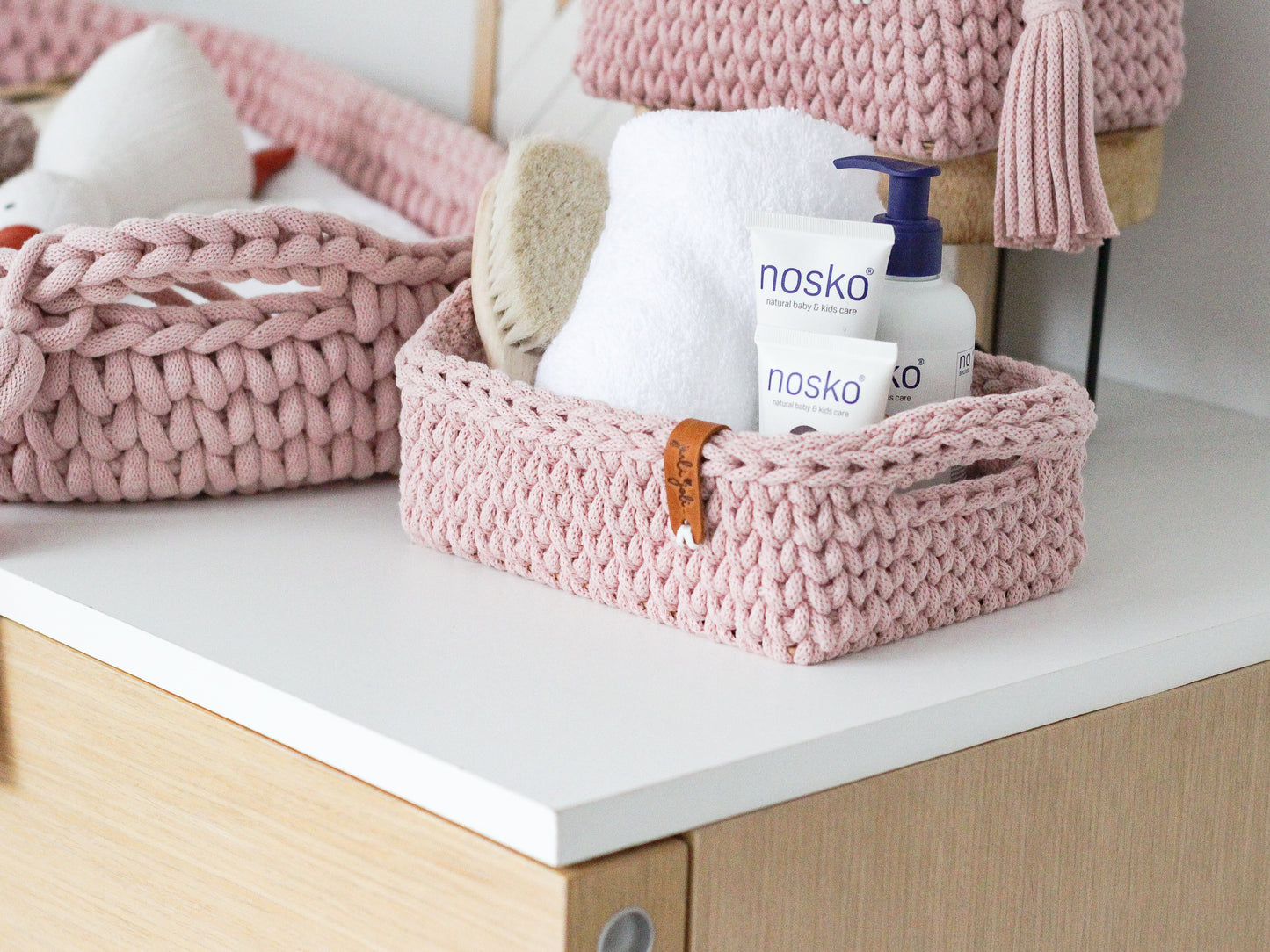 RECTANGLE BASKET LOW | PASTEL PINK