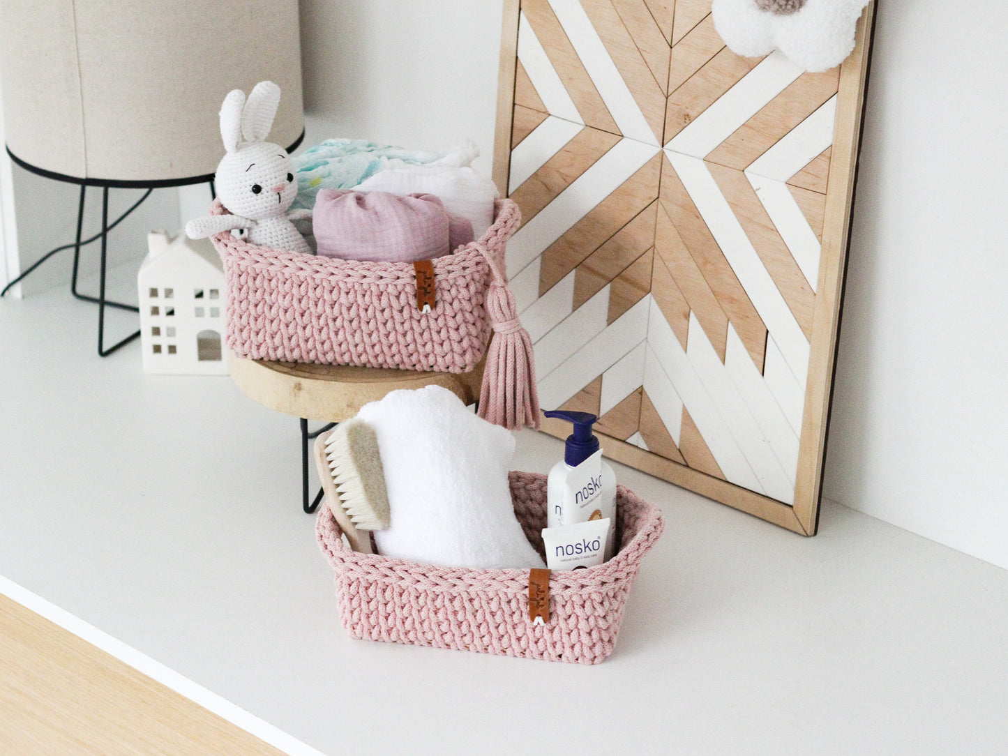 RECTANGLE BASKET LOW | PASTEL PINK