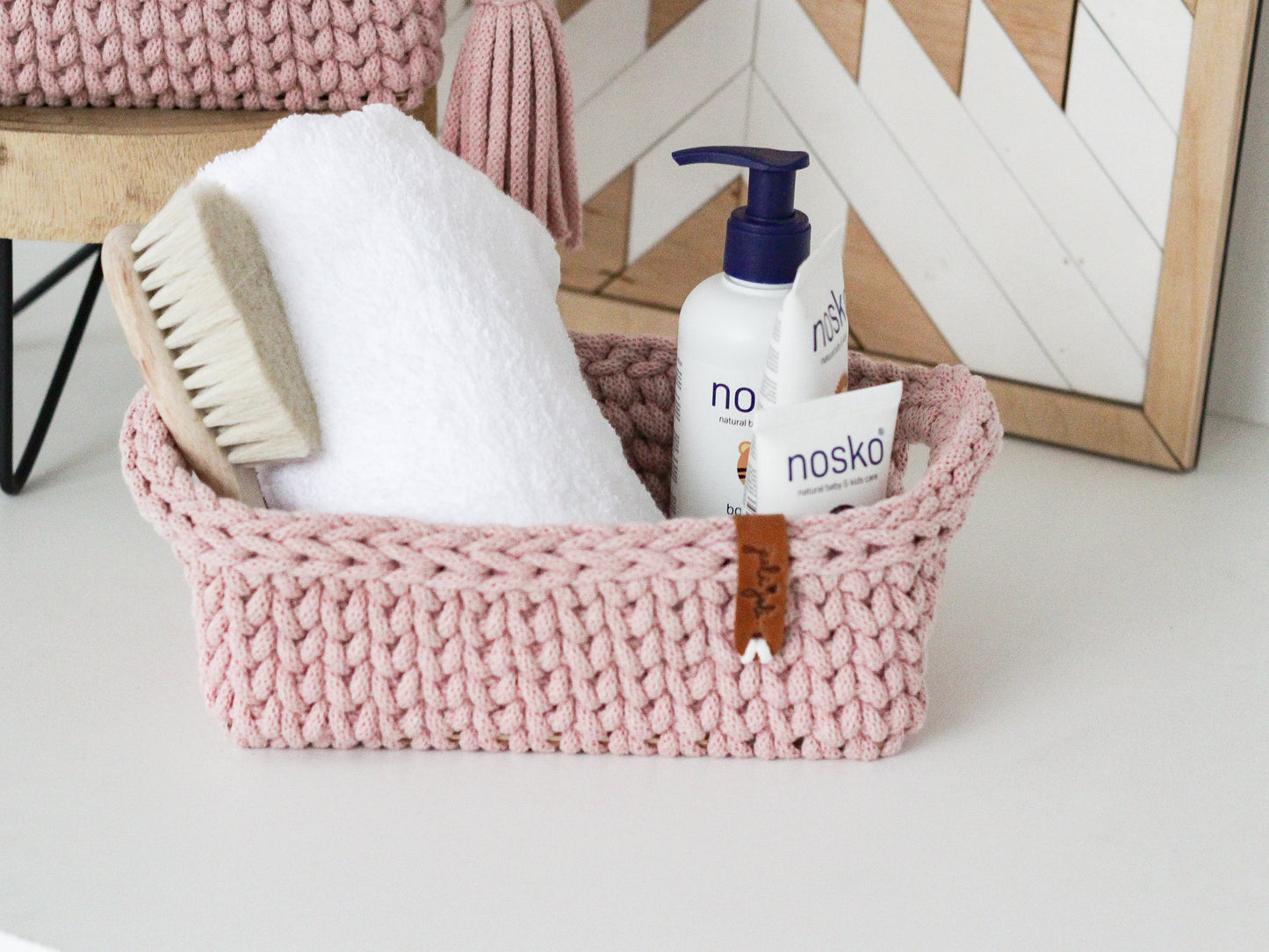 RECTANGLE BASKET LOW | PASTEL PINK