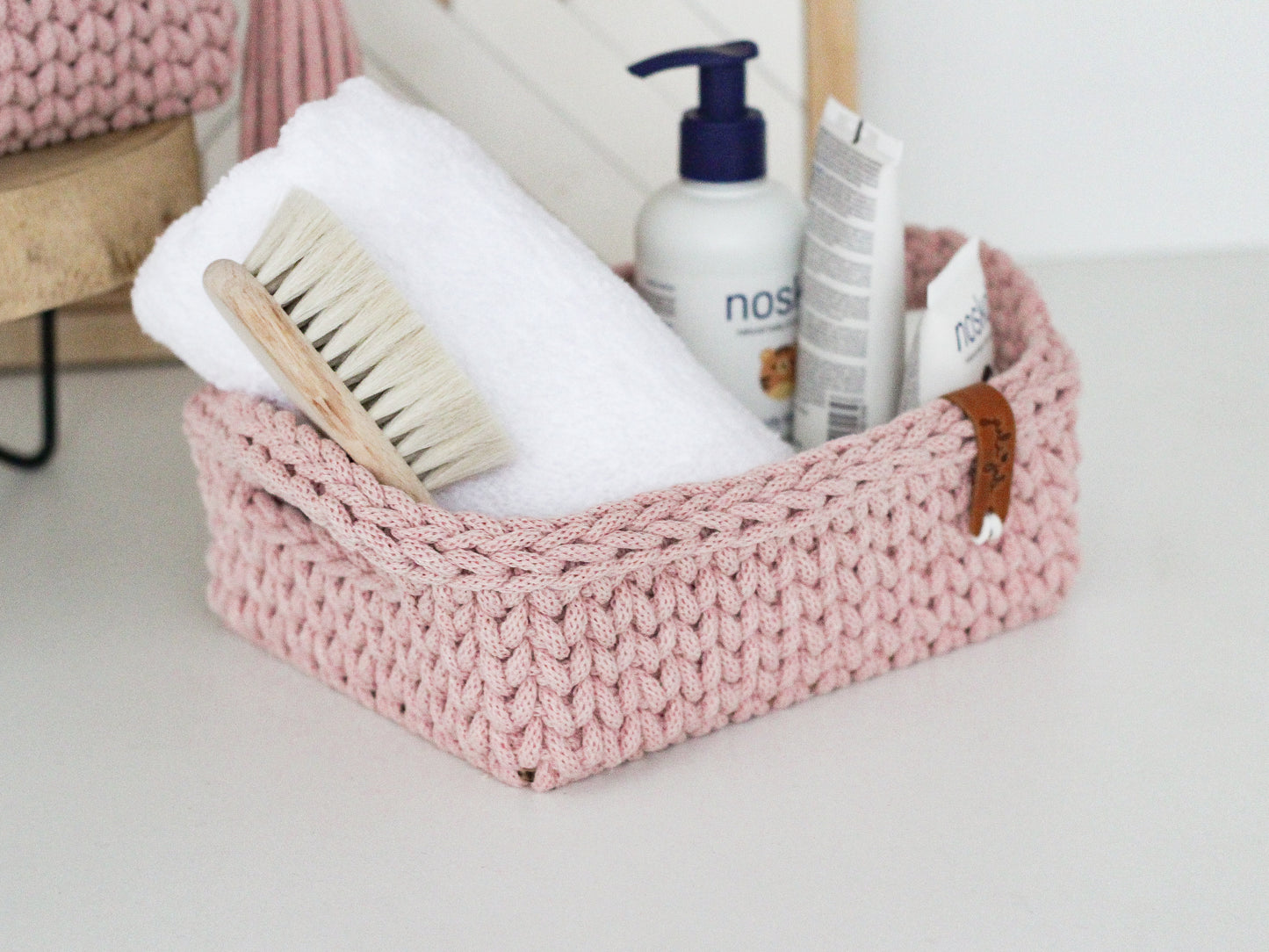 RECTANGLE BASKET LOW | PASTEL PINK