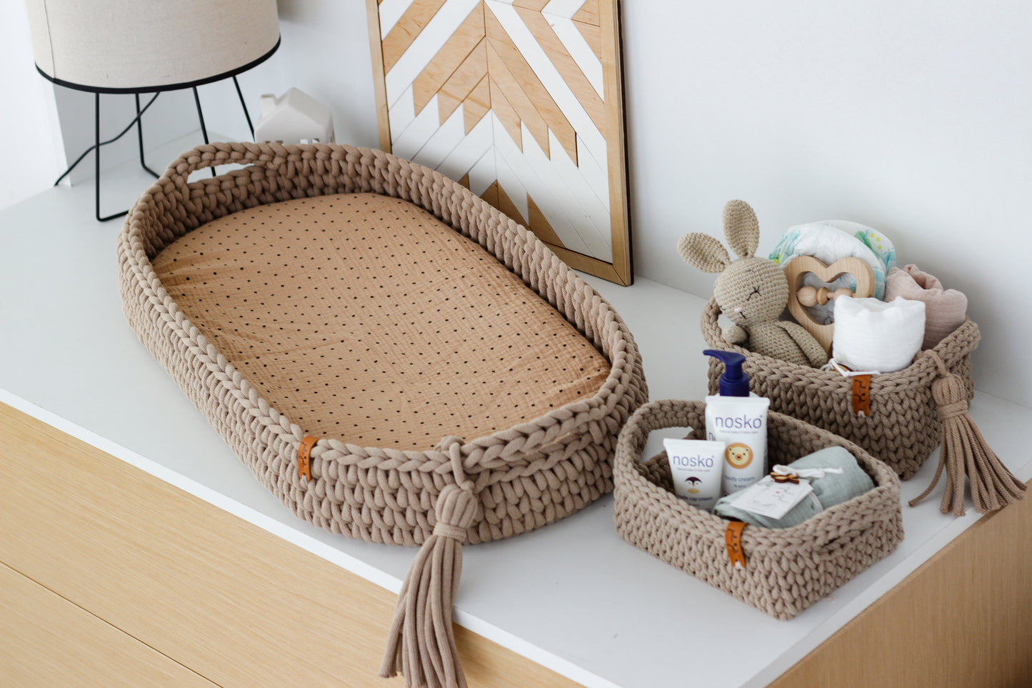 MUSLIN FITTED SHEET | DOTS on CARAMEL